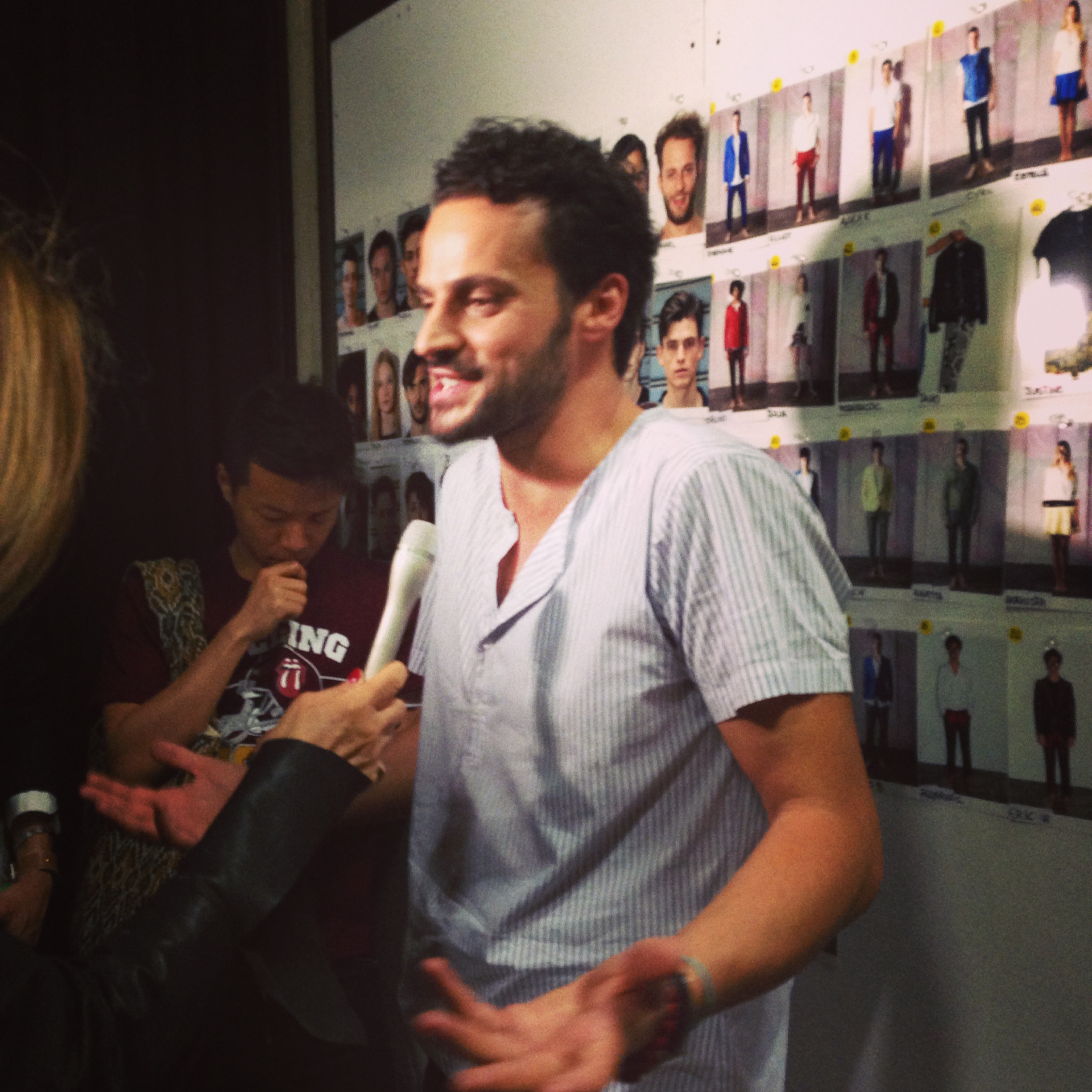 Interviewing Christian Pellizzari backstage after his SS Mens fashion show. 
