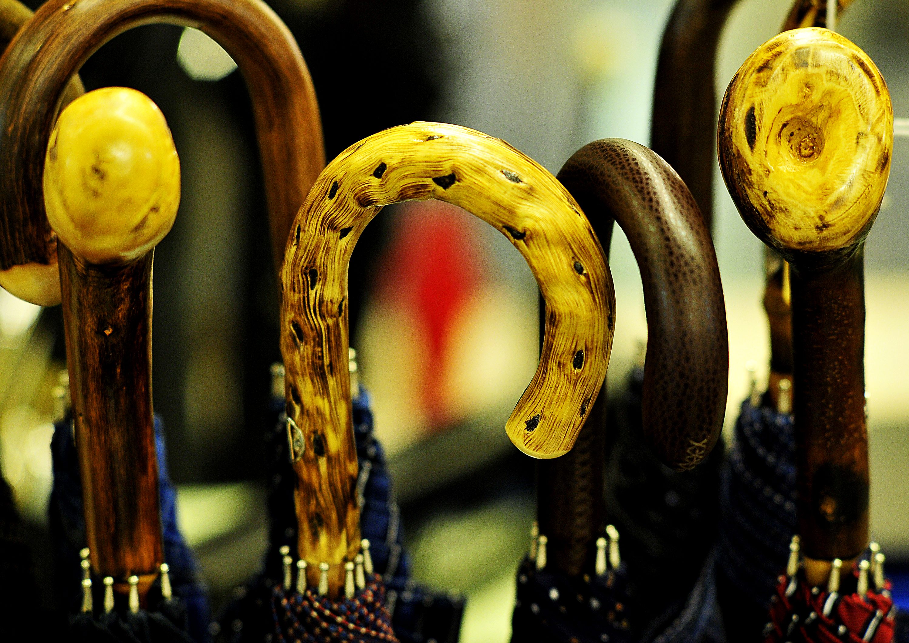 Hand-crafted umbrellas by Pasotti that make umbrellas with wood handles, rather than animal tusks or horns. 