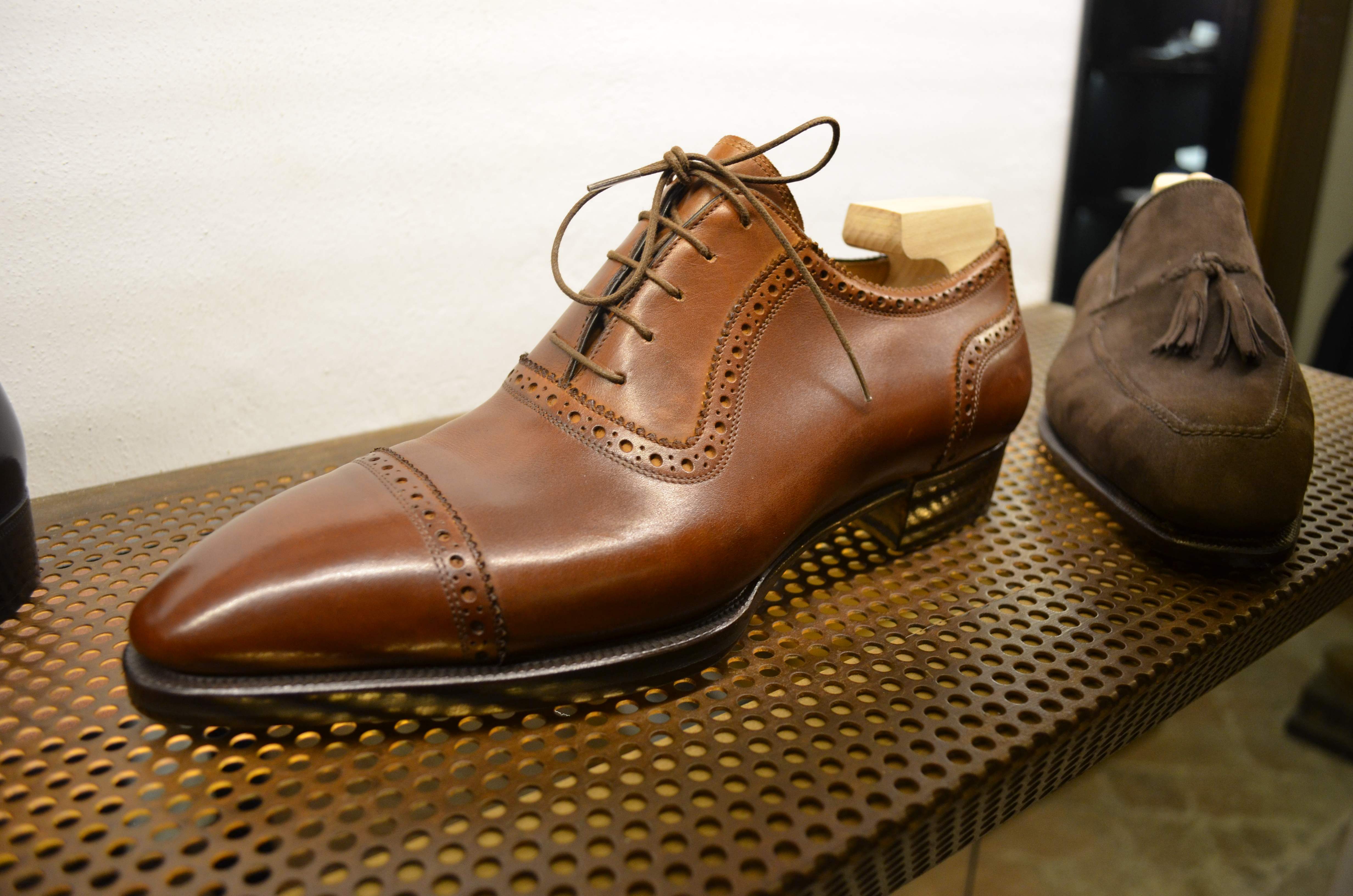 Riccardo Freccia Bestetti bespoke shoes on display at the BeShoes Symposium organized by UK journalist Simon Crompton and the Stefano Bemer bespoke brand.