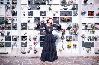 Gaia Petrizzi in a vintage dress from the 1960's. Photo taken at a Catholic cemetery in Milan.Courtesy Photo