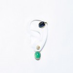 Yellow gold 18k, chrysoprase, natural pearl, onyx, indigolite