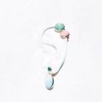 Yellow gold 18k, Iranian turquoise Ajami pure blue, emeralds, coral "peau d'ange"