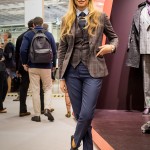 Sarah Candee, Director of Marketing and Public Relations for Isaia wears a bespoke women's look made especially for her at Pitti Uomo