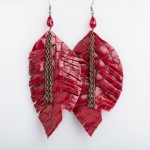 Maha Taitano patent leather up-cycled leather earrings. Photo by Devi Pride Photography